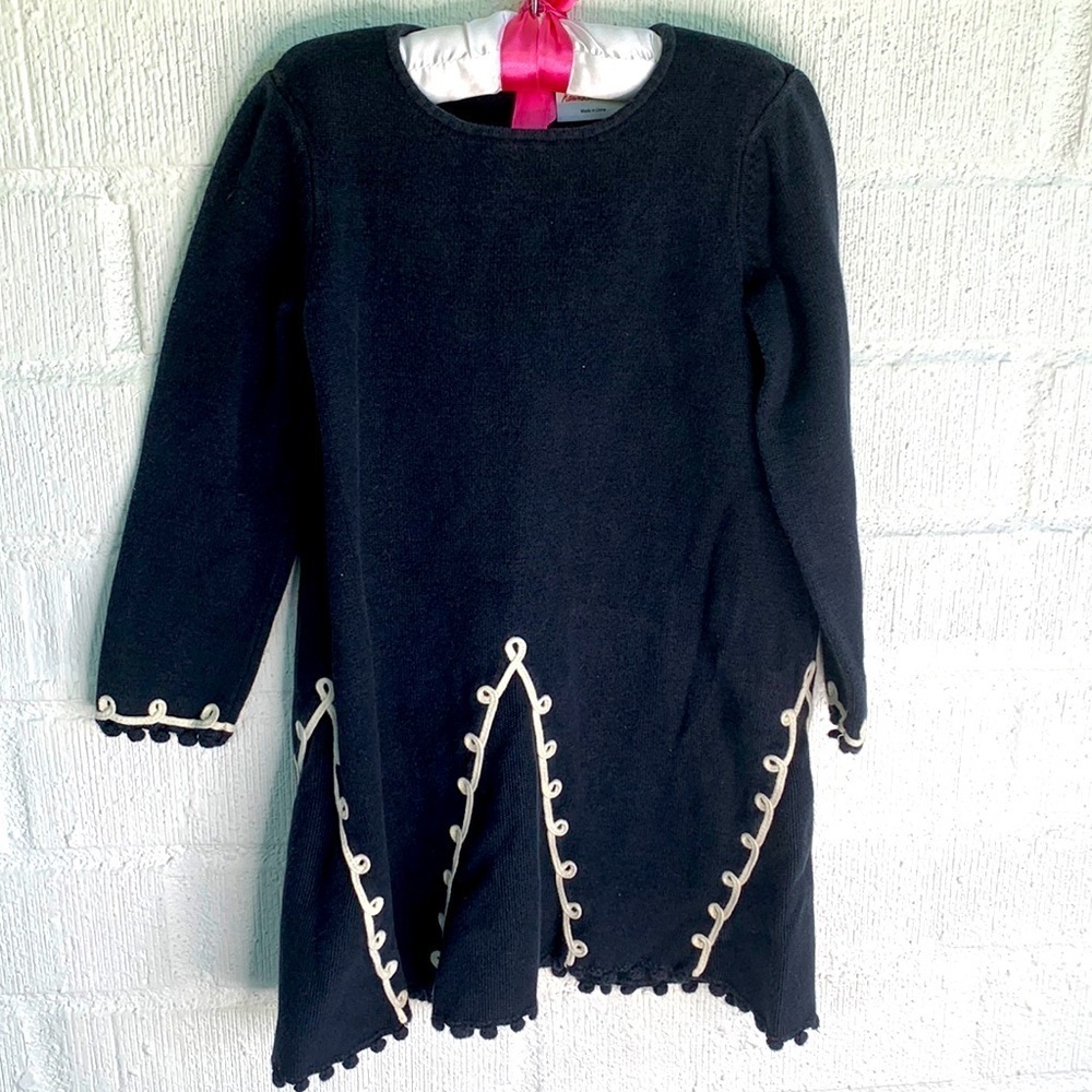 Hanna Andersson Embroidered Long Sleeve Navy Keyhole Dress sz 5